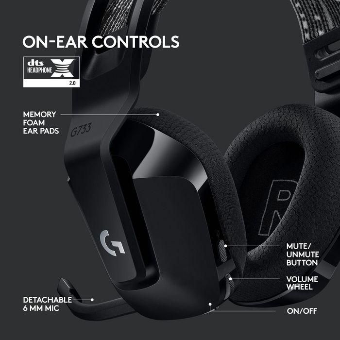 Logitech G G733 Auricular Gaming Inalámbrico con Micrófono Desmontable Blue VO!CE, RGB LIGHTSYNC, 29h Batería, para PC y Consola - Negro 9