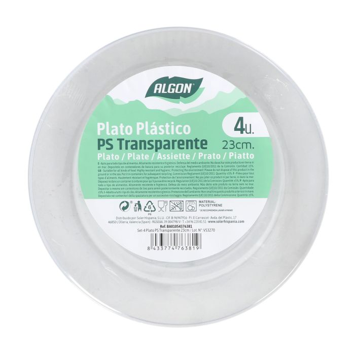 Set de 4 platos transparentes Algon 23 cm (24 Cajas) 6 Set de 4 platos transparentes Algon 23 cm (24 Cajas) 6