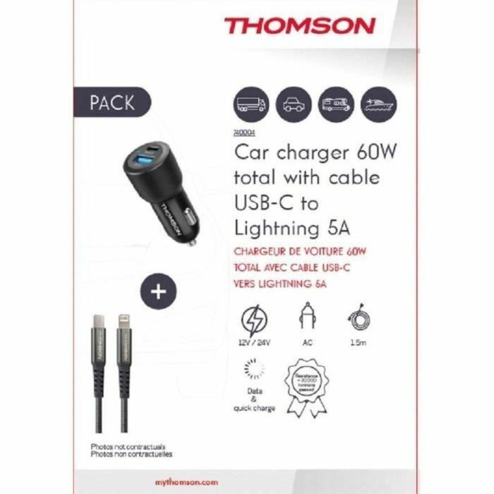 Thomson THO3513767400046 Pack Cargador Coche 60W + Cable USB-C a Lightning 5A 1.5m 1 Thomson THO3513767400046 Pack Cargador Coche 60W + Cable USB-C a Lightning 5A 1.5m 1