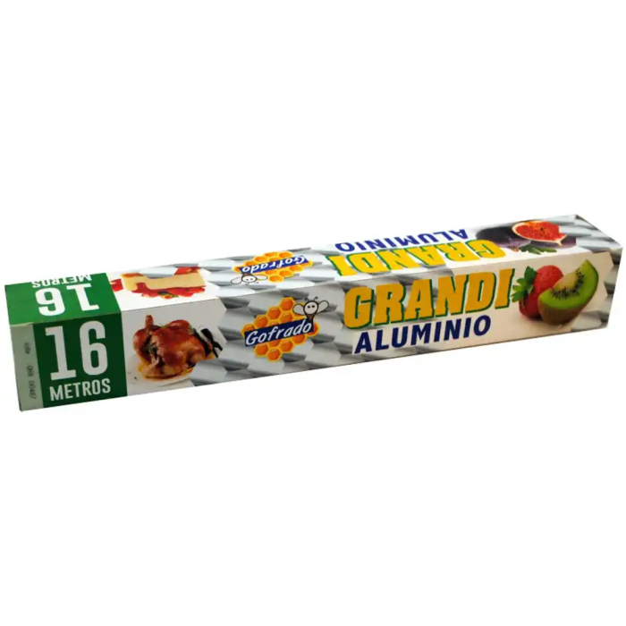 Grandi Papel Aluminio Rollo 30 cm Ancho x 16 m Largo para Cocinar, Envolver y Conservar Alimentos Grandi Papel Aluminio Rollo 30 cm Ancho x 16 m Largo para Cocinar, Envolver y Conservar Alimentos