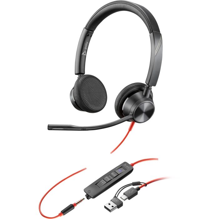HP Blackwire 3325 Auriculares Estéreo USB-C Certificados Microsoft Teams con Conector 3.5mm y Adaptador USB-C/A