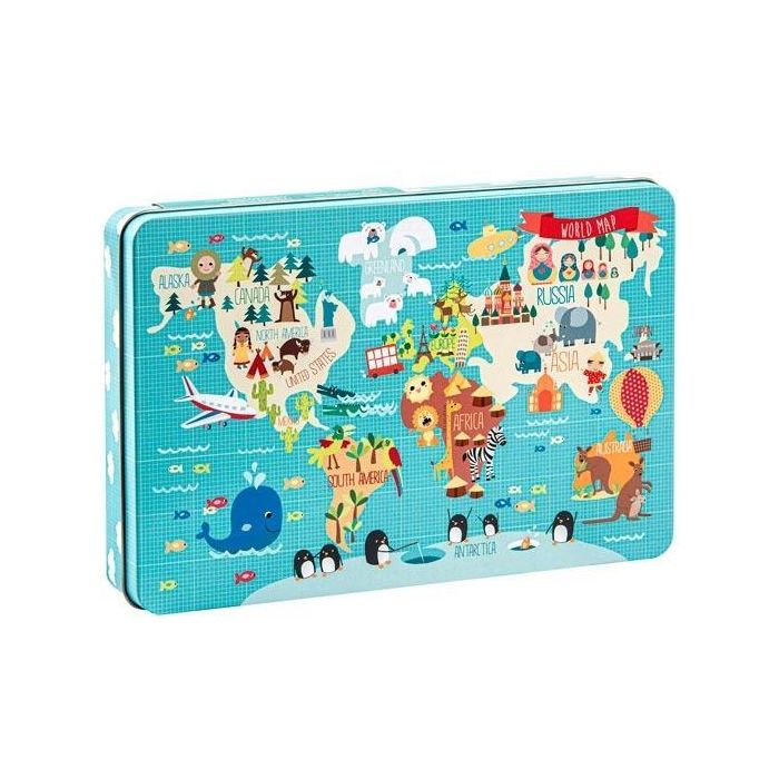 Apli Puzzle Mapamundi 24 Piezas en Caja Metálica para Niños +3 Años