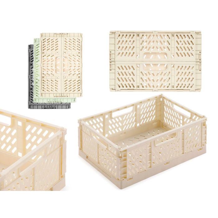 Kipit Caja Plegable de Plástico 30x20 cm, Surtido Colores, Beige, Gris, Verde, Capacidad 7 L (Set de 24)