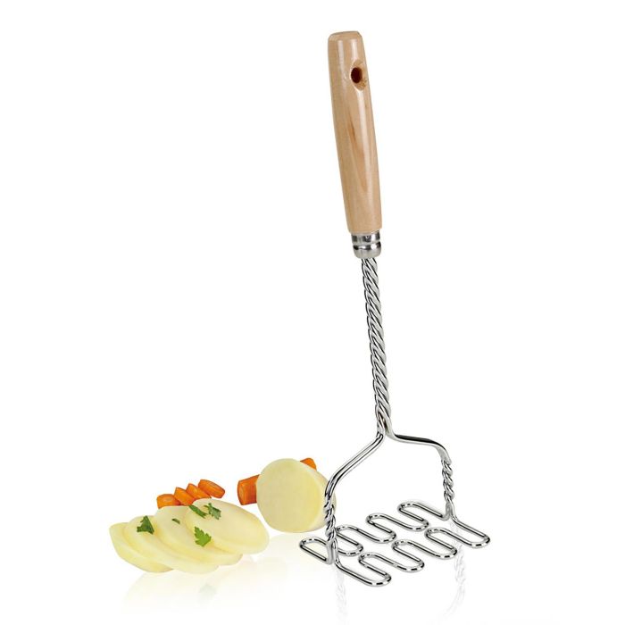 Metaltex Prensador de patatas con mango de madera, acero inoxidable, 10x9,2x33,2cm