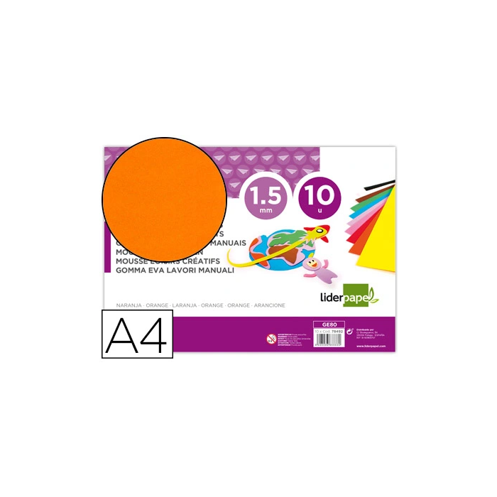 Liderpapel Goma Eva DIN A4 1.5mm Naranja Paquete de 10 Hojas 0 Liderpapel Goma Eva DIN A4 1.5mm Naranja Paquete de 10 Hojas 0