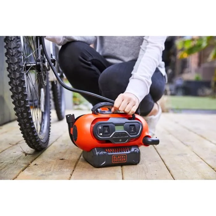 Black + Decker Inflador-Compresor BDCINF18N-QS con o sin cable, Batería 18 V / Cable 220 V, 11 Barras / 160 PSI, Incluye 3 Agujas 3