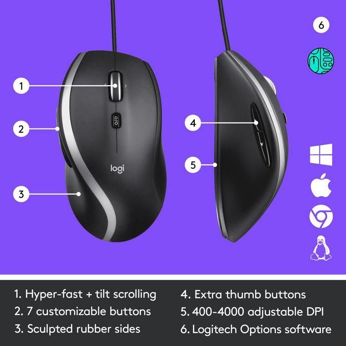 Logitech Advanced Corded Mouse M500s, USB Type-A, Black 8 Logitech Advanced Corded Mouse M500s, USB Type-A, Black 8