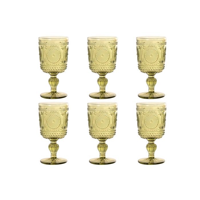 DKD Home Decor Copa Colonial de Cristal Verde 265ml 8 x 15.5 cm Set de 6 copas