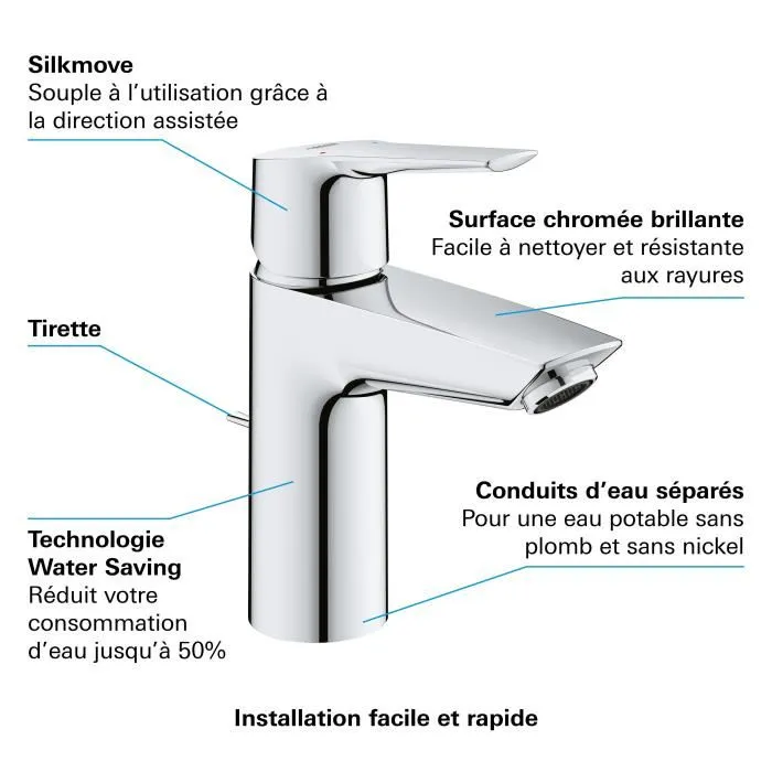 GROHE Mezclador monomando de lavabo Start Tamaño S - Grifería de baño y cocina cromo pulido 5 GROHE Mezclador monomando de lavabo Start Tamaño S - Grifería de baño y cocina cromo pulido 5