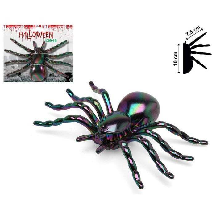 Araña Decorativa Grande 10x7,5 cm Iridiscente para Halloween Decoración Mesas Centros Terror Plaga Espeluznante