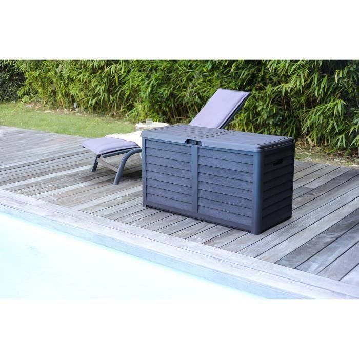 EDA 3086960221645 Arcón de Jardín Baya 420L de Plástico con Decoración Imitación Madera Gris Antracita Fabricado en Francia 1 EDA 3086960221645 Arcón de Jardín Baya 420L de Plástico con Decoración Imitación Madera Gris Antracita Fabricado en Francia 1