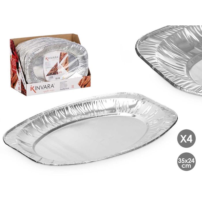 Set 4 Bandejas Ovaladas Aluminio 35X24Cm Kinvara (24 Unidades) Set 4 Bandejas Ovaladas Aluminio 35X24Cm Kinvara (24 Unidades)