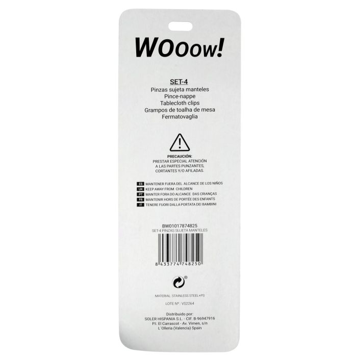 Set de 4 pinzas para manteles Wooow (36 Cajas) 1 Set de 4 pinzas para manteles Wooow (36 Cajas) 1
