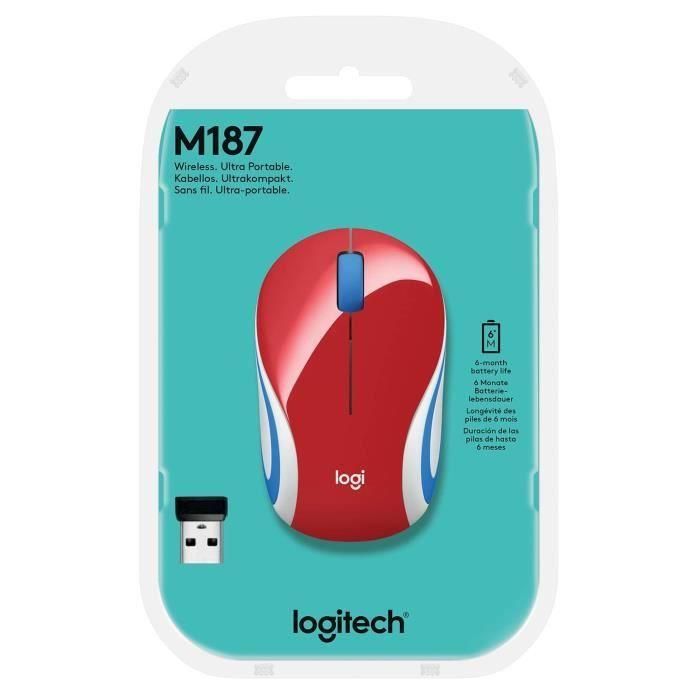 Mini mouse inalámbrico óptico LOGITECH - M187 Rojo 4