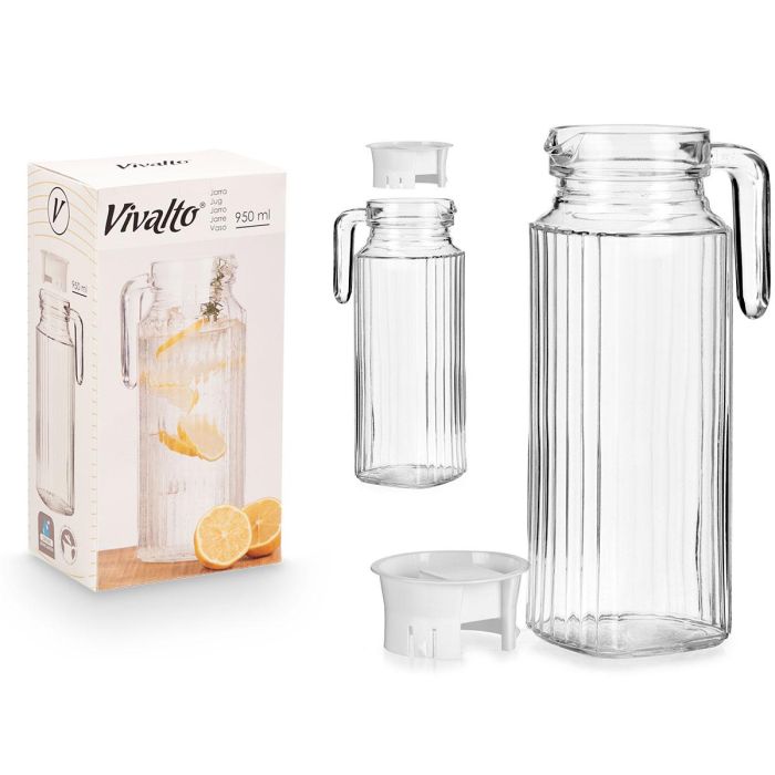 Jarra con Tapa Blanca Vivalto 950 ml - Vidrio Transparente, 11.5x23.5x8 cm (12 Unidades) Jarra con Tapa Blanca Vivalto 950 ml - Vidrio Transparente, 11.5x23.5x8 cm (12 Unidades)