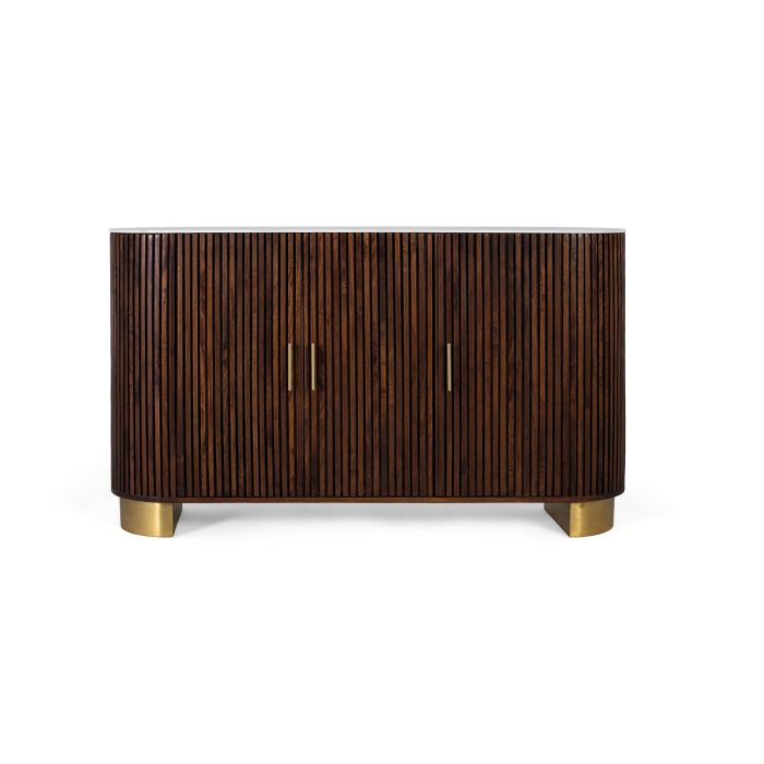 GINER Y COLOMER Aparador Curvo Madera Mango Nogal 150 cm con Tapa Marmol Blanco 0 GINER Y COLOMER Aparador Curvo Madera Mango Nogal 150 cm con Tapa Marmol Blanco 0