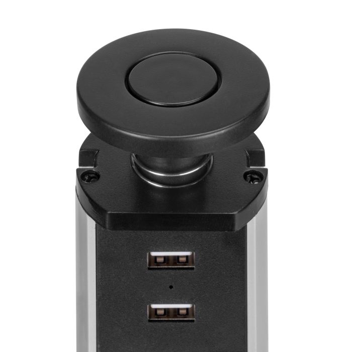 Emuca Multiconector extraíble Vertikal, 3 enchufes tipo Schuko, 2 USB tipo A, Plástico y Aluminio, Pintado negro 5