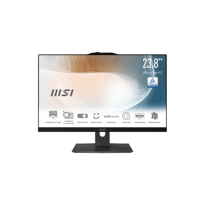 MSI Aio Modern Am242Tp 12M-823Es. 23.8" (60Cm). Plano. Ips. Intel Processor N100. Ddr4 Sdram 16Gb (8Gb*2). 512 Gb Pcie Ssd. sin S.O. Negro