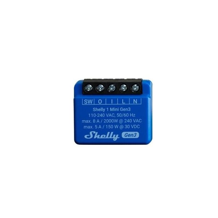 Shelly 1 Mini Gen. 3 Relé Inteligente WiFi Bluetooth, 1 Canal, 8A, Unterputz, compatible con Google/Alexa