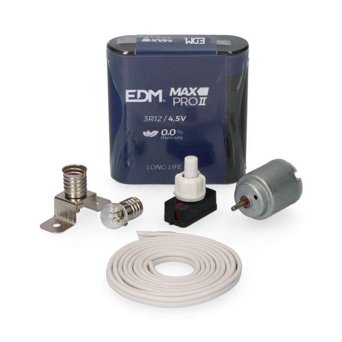 Edm Kit Manualidades con Motor Referencias 45007 + 11201 + 38506 + 44022 + 36511 + 02002 Pila, Cable, Interruptor, Portalamparas, Bombilla y Motor 1