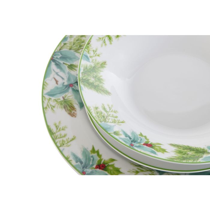 DKD Home Decor Vajilla Navidad Alpina Porcelana Verde Blanco Set 18 Piezas 27 x 2 x 27 cm 3