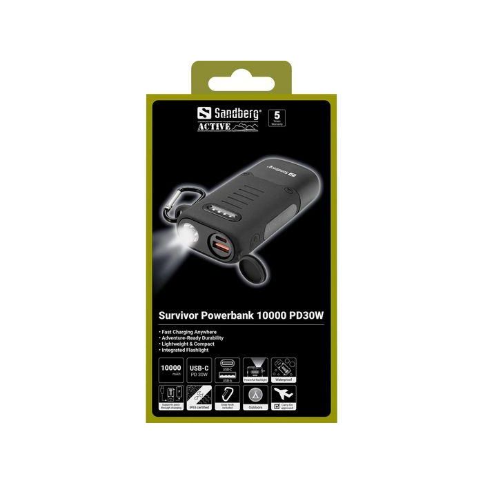 Sandberg Survivor Powerbank 10000 mAh PD30W - Resistente IP65 Agua Polvo, USB-C USB-A, Linterna Integrada para Exterior 3 Sandberg Survivor Powerbank 10000 mAh PD30W - Resistente IP65 Agua Polvo, USB-C USB-A, Linterna Integrada para Exterior 3