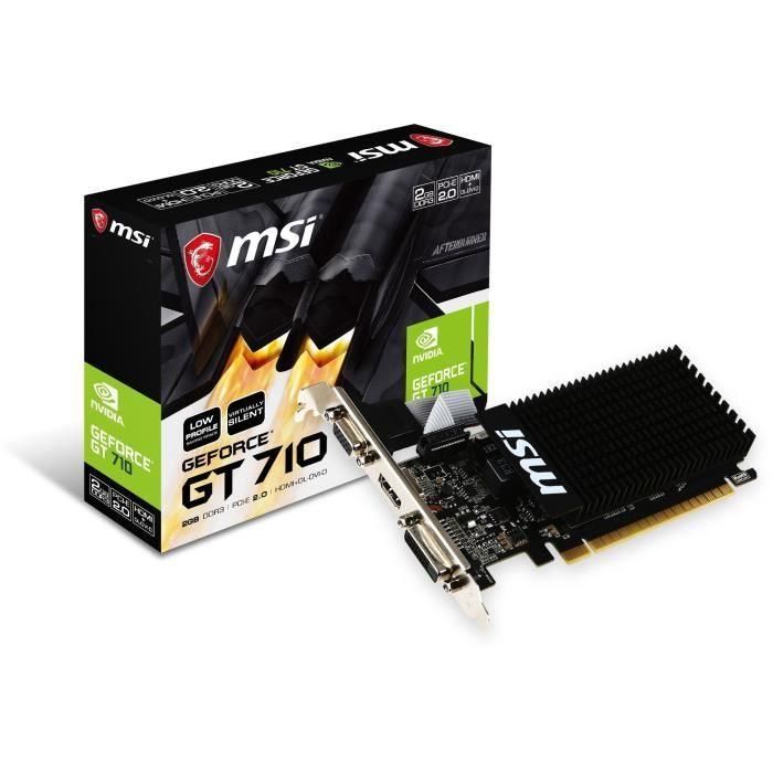 MSI Tarjeta Gráfica Nvidia GeForce GT 710 2GB DDR3 PCI Express 2.0 Interfaz 64-bit con Salidas HDMI, DL-DVI-D y D-Sub 1