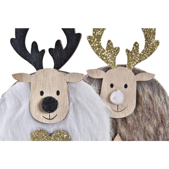 DKD Home Decor Figura de Navidad Reno Alpina Blanco, Marrón, Dorado, MDF, Poliéster, 15 cm Alto x 6.8 cm Ancho x 3 cm Largo, 8 Unidades Surtidas 1