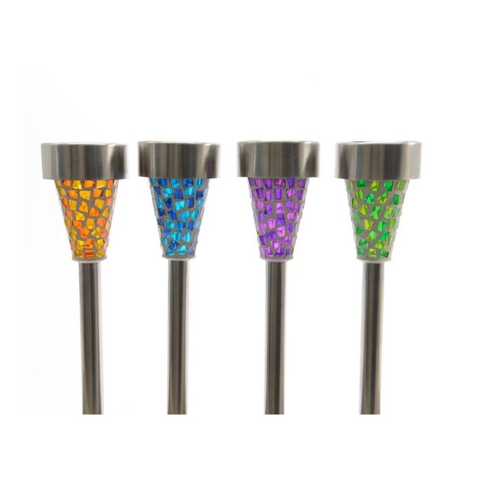 Lumineo Estaca solar mosaico exterior 39cm colores surtidos (amarillo, lila, verde, azul) con luz LED 0 Lumineo Estaca solar mosaico exterior 39cm colores surtidos (amarillo, lila, verde, azul) con luz LED 0