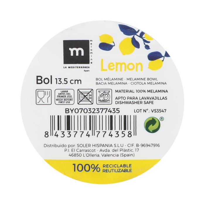 Bol de melamina brillo Lemon 13.5 cm - La Mediterranea (24 Unidades) 1 Bol de melamina brillo Lemon 13.5 cm - La Mediterranea (24 Unidades) 1