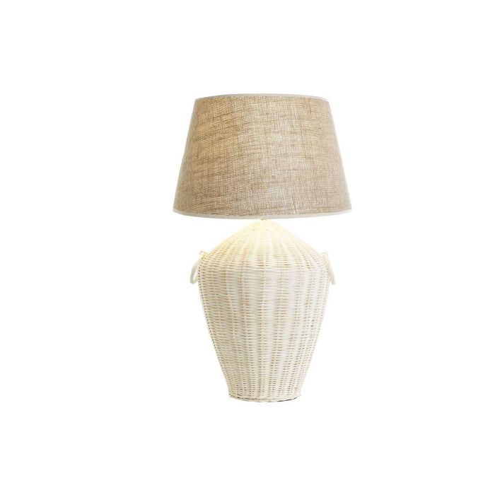 DKD Home Decor Lámpara de Sobremesa Tropical de Ratán y Lino, Hecha a Mano, Blanco Marrón Claro, 42x42x70 cm, Casquillo E27 1 DKD Home Decor Lámpara de Sobremesa Tropical de Ratán y Lino, Hecha a Mano, Blanco Marrón Claro, 42x42x70 cm, Casquillo E27 1