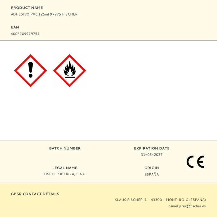 Fischer Adhesivo PVC 125ml 97975 para tuberías y accesorios de PVC rígido 1 Fischer Adhesivo PVC 125ml 97975 para tuberías y accesorios de PVC rígido 1