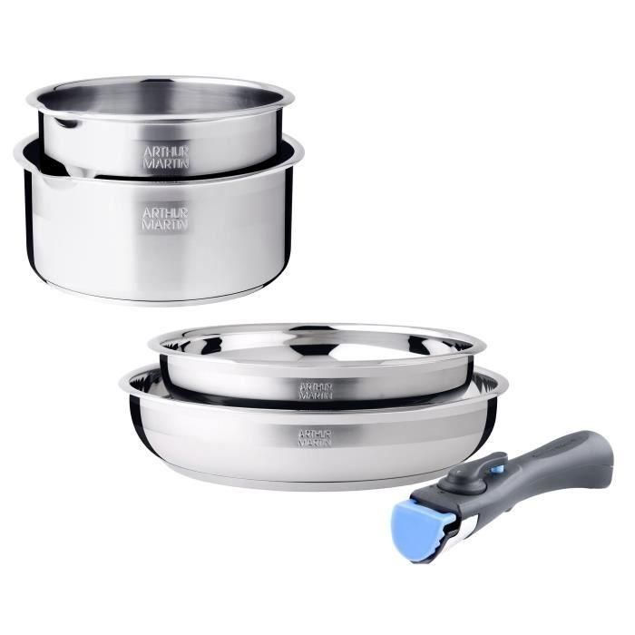 Arthur Martin AM2189 ARM3508510115032 Juego de Utensilios de Cocina de Acero Inoxidable 18/10 para Inducción - 5 Piezas con Mango Extraíble