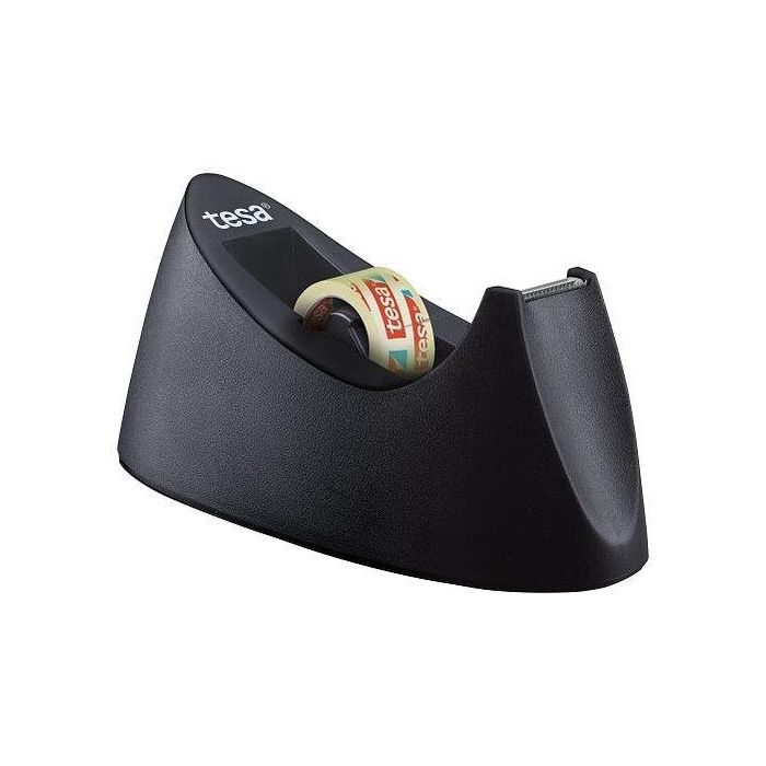 Tesa Easy Cut Curve Portarrollos Sobremesa Negro Plástico Antideslizante con 1 Cinta Tesafilm Transparente 33m x 19mm