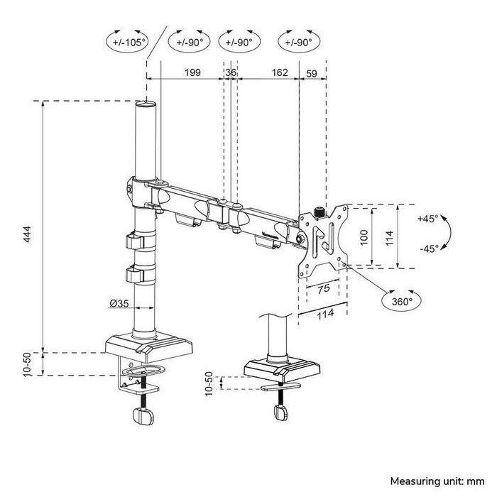 Neomounts DS60-600BL1 Brazo de Monitor NERO para pantallas 10-32" (8kg), Full Motion, 180° Stop, VESA, Abrazadera/Pasacables Negro 16 Neomounts DS60-600BL1 Brazo de Monitor NERO para pantallas 10-32" (8kg), Full Motion, 180° Stop, VESA, Abrazadera/Pasacables Negro 16