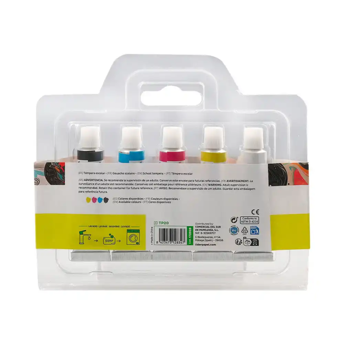 Liderpapel Tempera en tubo de 12 ml estuche de 5 tubos colores primarios surtidos 2