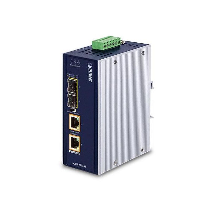 Planet Industrial 2-Port 100/1000X SFP to 2-Port 10/100/1000T 802.3bt PoE++ Media Converter Planet Industrial 2-Port 100/1000X SFP to 2-Port 10/100/1000T 802.3bt PoE++ Media Converter
