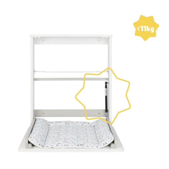 Badabulle Cambiador de Pared Plouf Plegable y Compacto con Cambiador Incluido y Estante de Almacenamiento para Espacios Reducidos - Fácil de Usar y Limpiar 4