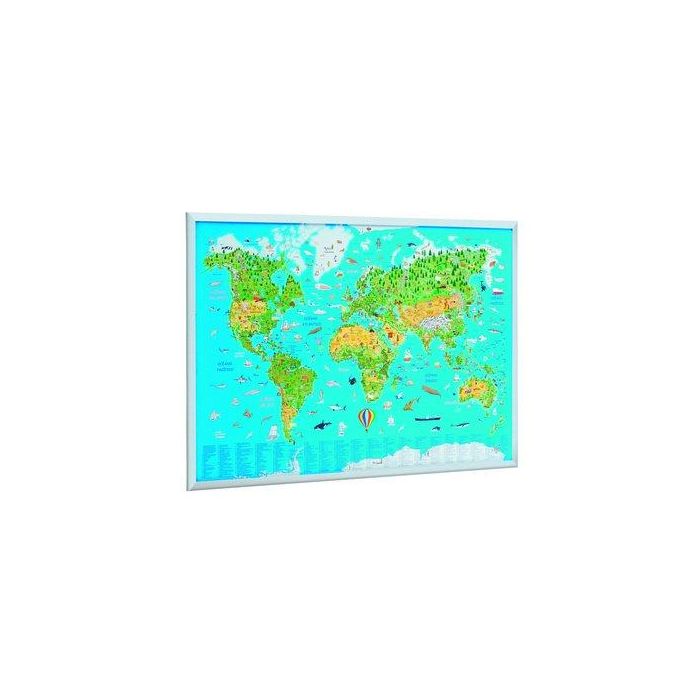 Tablero Corcho Faibo Ligero Marco Pino 60X90 Cm Mapamundi Infantil