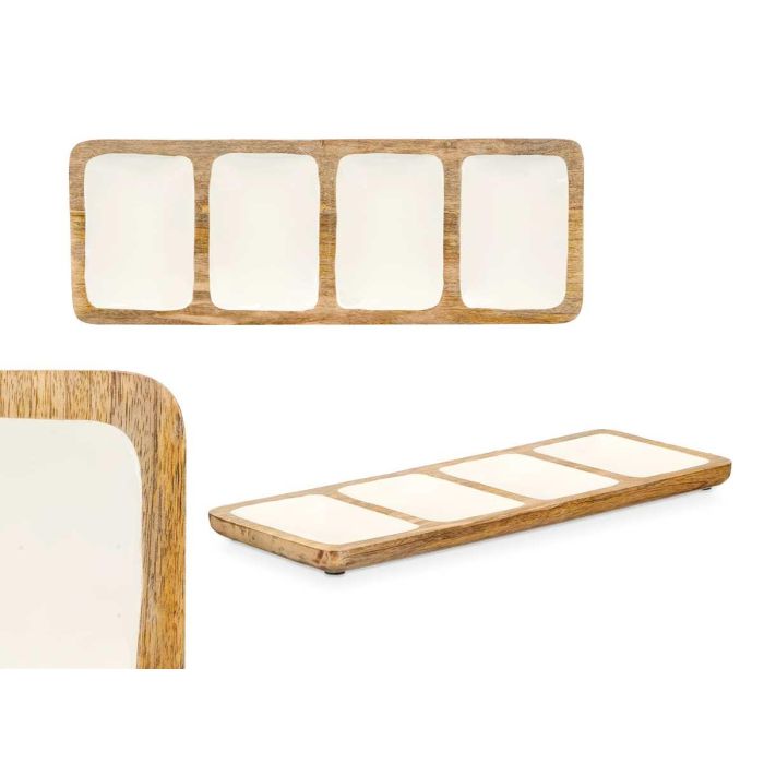 Bandeja Rectangular 4 Espacios Madera Mango Blanco Giftdecor 46x17x3 cm (6 Unidades) Bandeja Rectangular 4 Espacios Madera Mango Blanco Giftdecor 46x17x3 cm (6 Unidades)