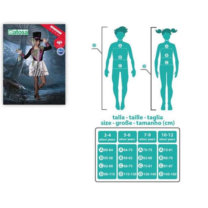 Disfraz Sombrerera Loca Halloween Infantil Niña 3-4 Años - Vestido y Sombrero de Copa Negro con Detalles Violeta y Rayas 3