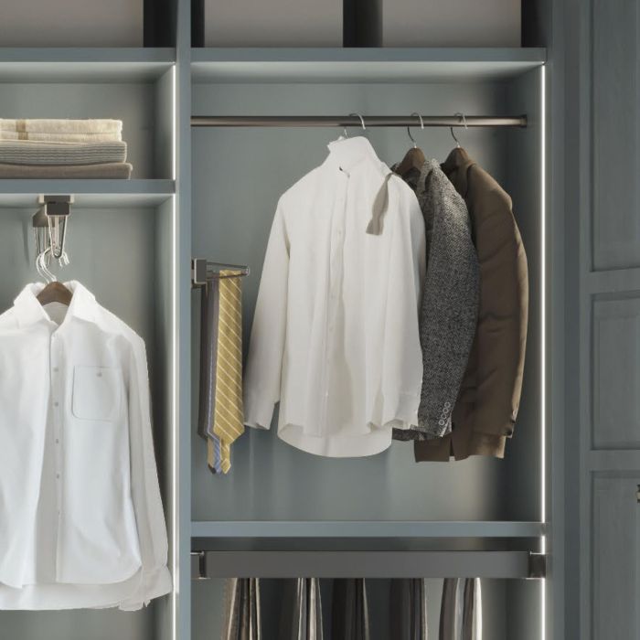 Emuca Lote de 2 barras para armario redonda D.28mm de longitud 0.75m con soportes, Aluminio y Zamak, Titanio 1