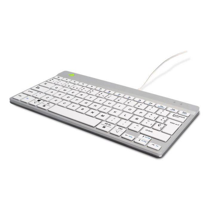 R-Go Tools Teclado Ergonómico Compact Break QWERTY (ES) con Software de Pausas, Cableado, Blanco