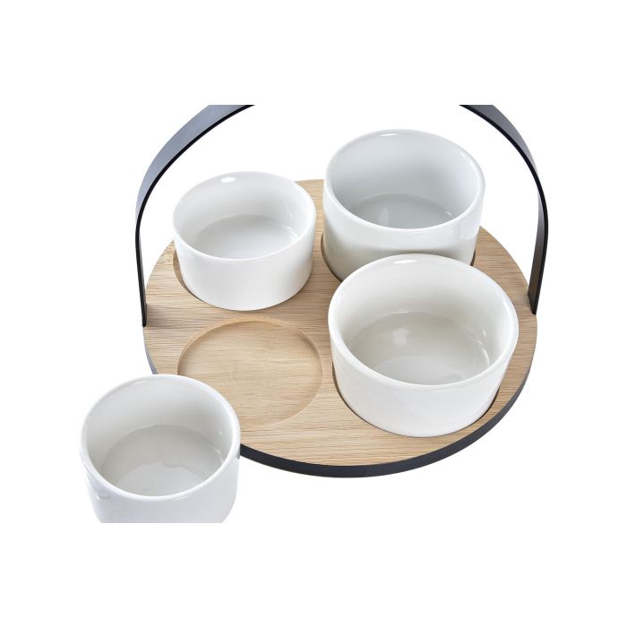 DKD Home Decor Tabla Aperitivo Loft de Gres, Bambú y Metal, Set de 5 piezas, colores Negro, Natural y Blanco, 20x20x14 cm 1