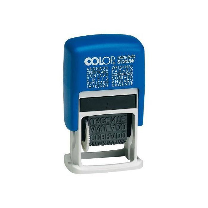 Colop Sello de Entintaje S 120/W Fórmula 4mm Español Azul/Negra con 12 Textos - 104894