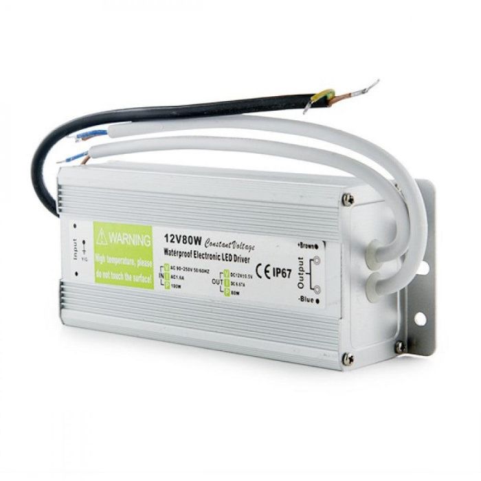 Transformador LED 80W 230V AC a 12V DC IP67 para Exterior, Fuente Alimentación Regulada Estabilizada Anti-Picos de Tensión 2