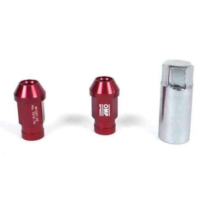 Set Tuercas OMP 7075 M12 x 1,25 40 mm 20 uds Rojo