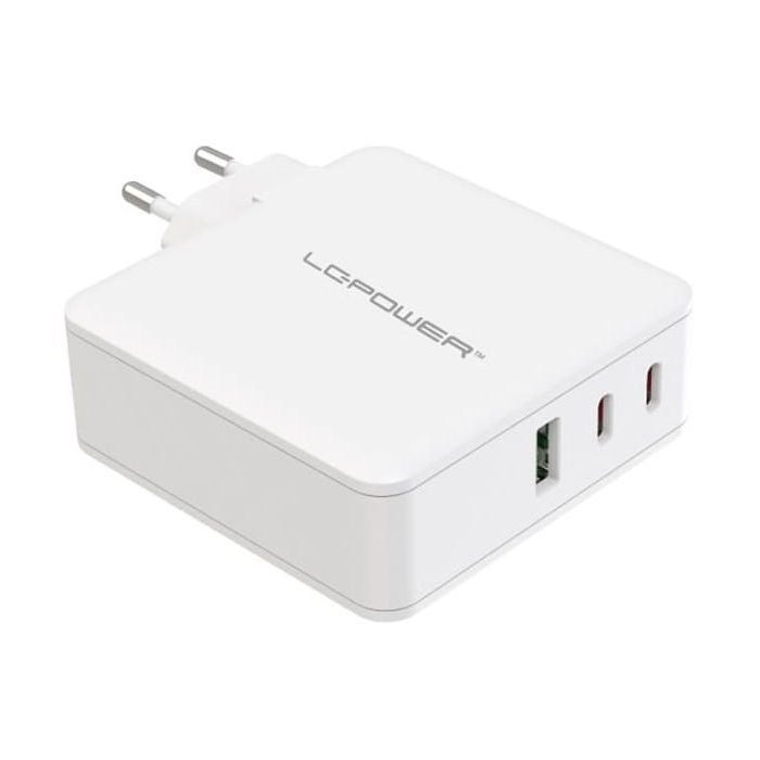 LC-Power LC-GAN-100 Cargador GaN de 100W con 2x USB-C y 1x USB-A Blanco para Carga Rápida