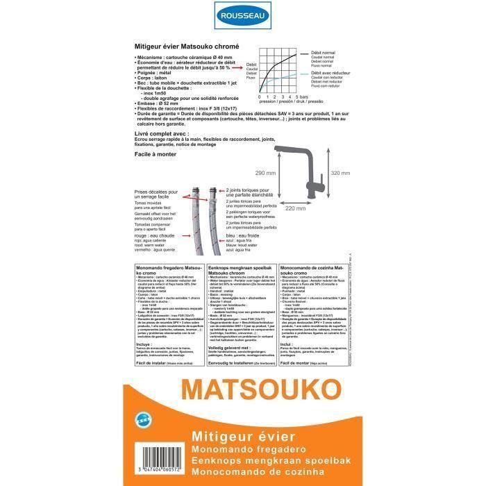 Rousseau Matsouko Grifo Mezclador de Cocina Moderno con Ducha Extraíble, Ahorro de Agua, Cuerpo de Latón, Gris Cromo 4