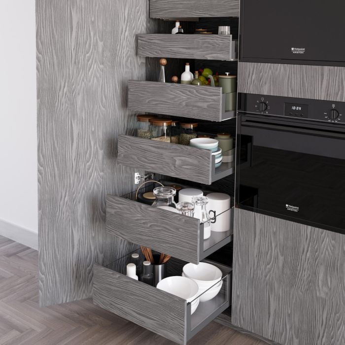 Emuca Cajón exterior Vertex 40kg con lateral de vidrio de altura 178mm, profundidad 450mm, Acero y Aluminio y Cristal, Gris antracita 6 Emuca Cajón exterior Vertex 40kg con lateral de vidrio de altura 178mm, profundidad 450mm, Acero y Aluminio y Cristal, Gris antracita 6